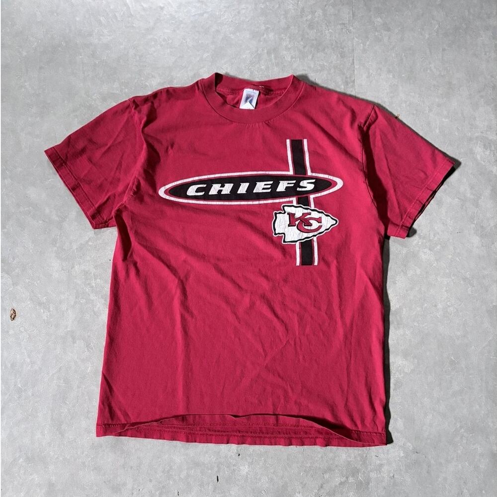 90s Vintage Kansas City Chiefs Oval Print Logo 7 Red T-Shirt -L
